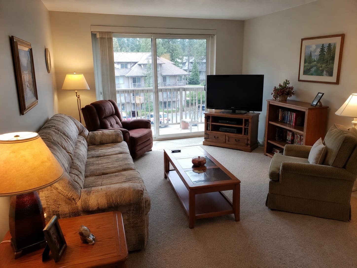 Occupied living room, cleared and re-staged before virtual staging